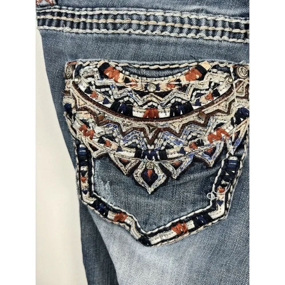 Bootcut‎ Jeans Cowboy Western Rhinestone Distressed Grace in LA Size 31 X 31